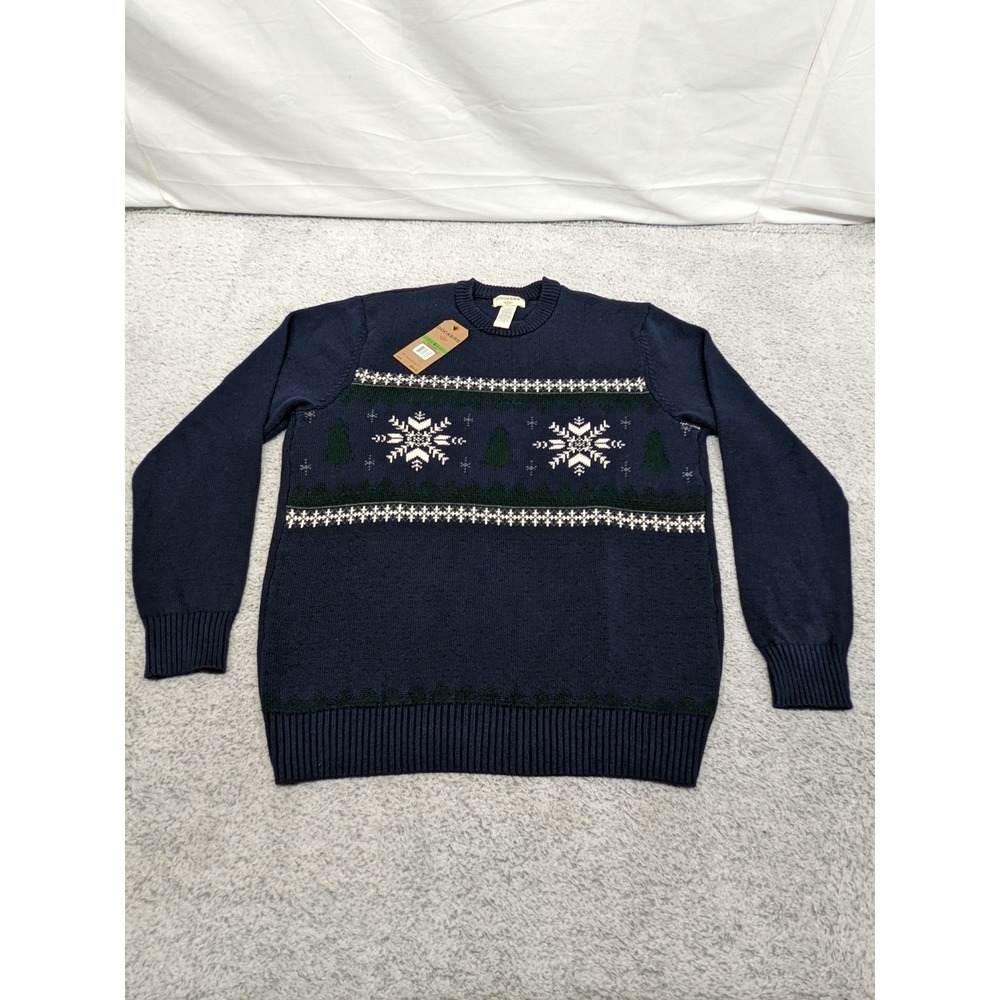 Dockers Men's‎ Sweater Large Navy Blue Knit Snowflake Crewneck 100% Cotton NWT